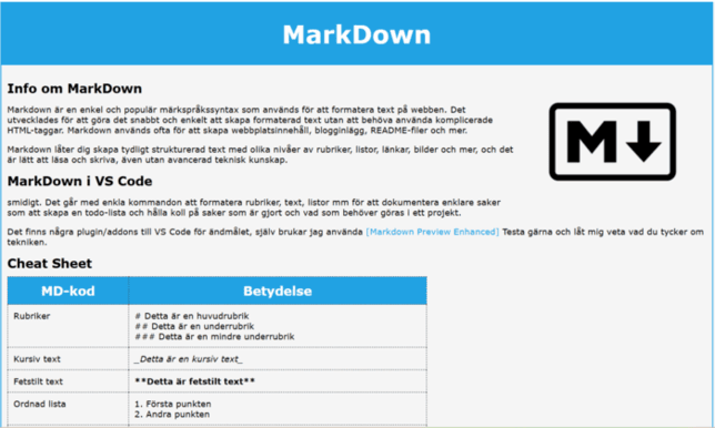 En bild på ett annat projekt kallat Markdown